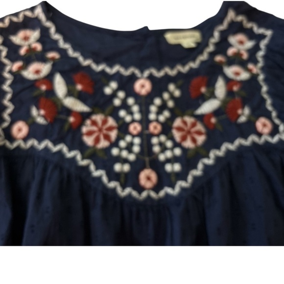 MAX STUDIO top, size Large, dark blue with embroidery.  Full sleeves, 3 buttons - Picture 2 of 8